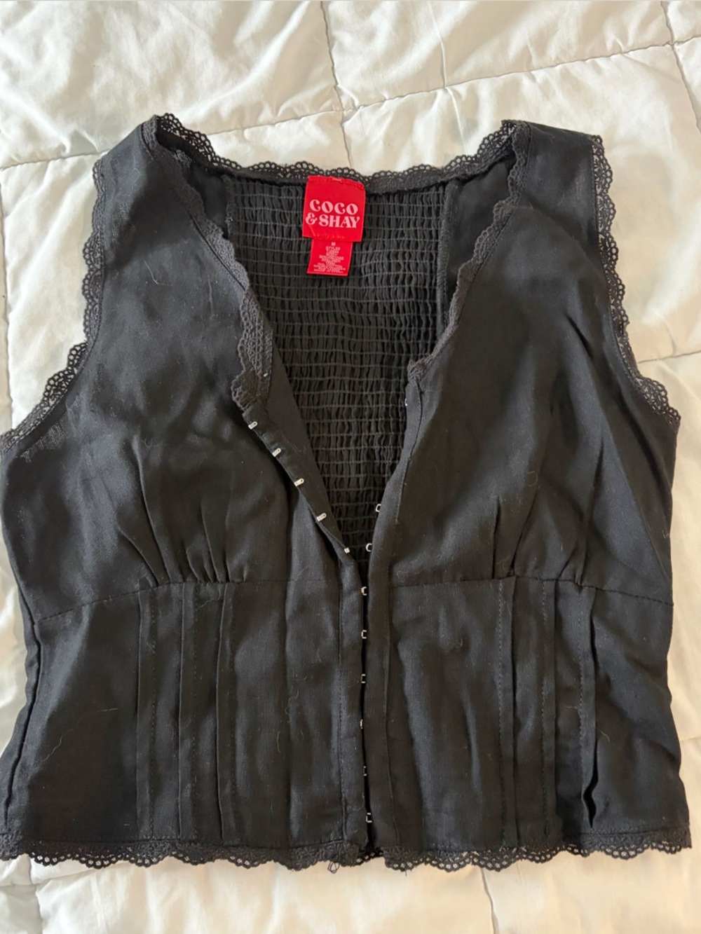 Coco & Shay Black Lace-Trim Button Down Tank